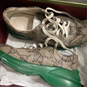 Gucci Mens Rhyton Macro Green Sole Sneaker Double G All-Over 10G (11/11.5 US)